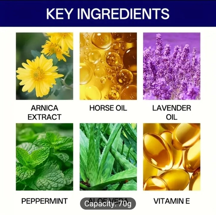 YCB 70g Horse Oil Joint Massage Cream with Arnica, Lavender & Mint.