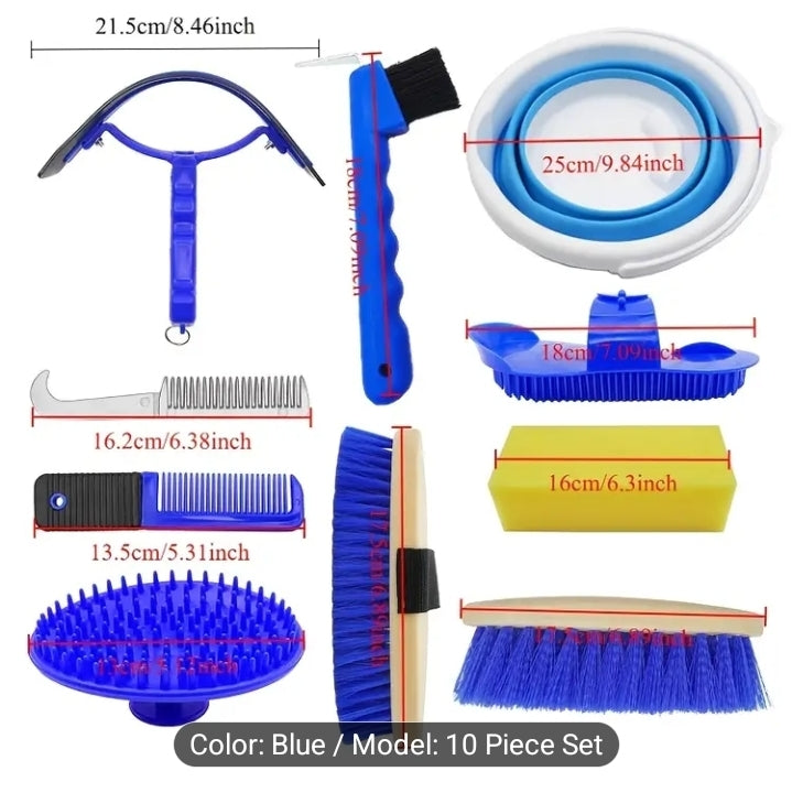 10pcs Horse Grooming Kit with Foldable Bucket.